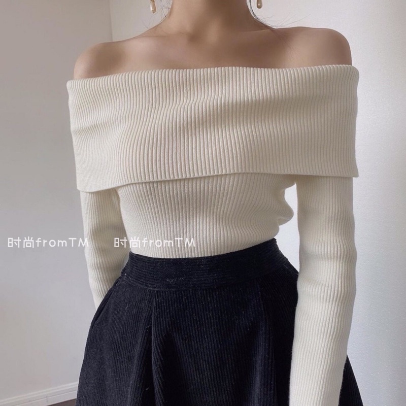 (Ảnh thật) Áo len trễ vai ngang bản to loại