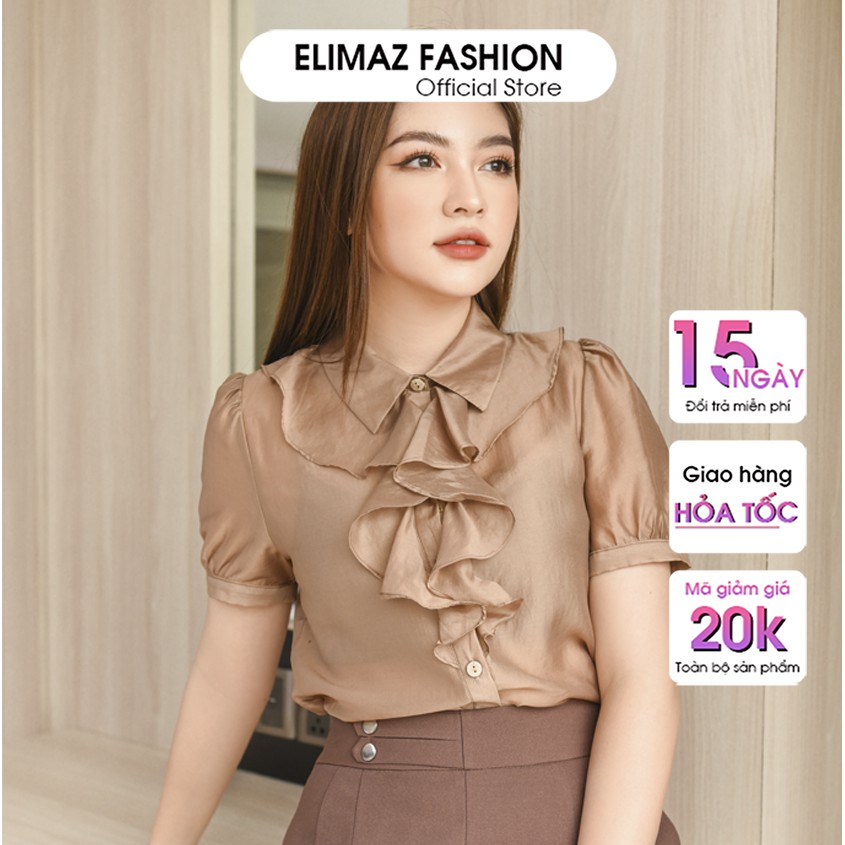 [THIẾT KẾ MỚI 2021] Áo sơ mi nữ công sở cộc tay cổ bèo, chất liệu tơ Elimaz EA21.026