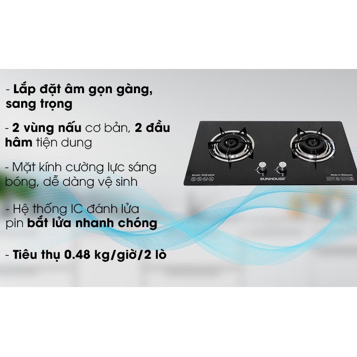 Bếp gas âm Sunhouse SHB-6636-Chính hãng trưng bày+Tặng dây gas-bếp bền tốt tiết kiệm gas