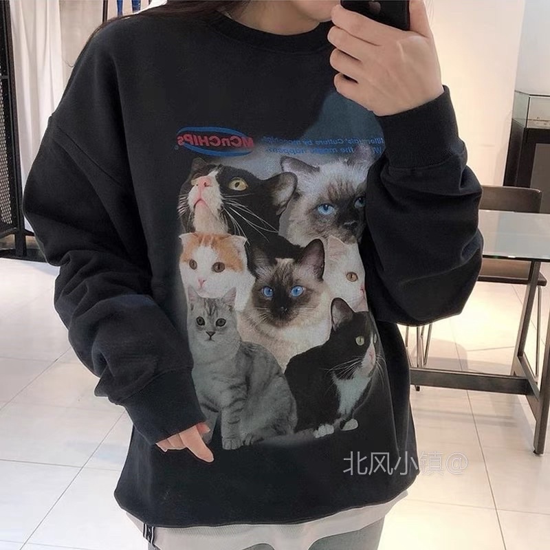 Áo sweater nỉ in hình mèo Cat Squad giống Juyeon THE BOYZ