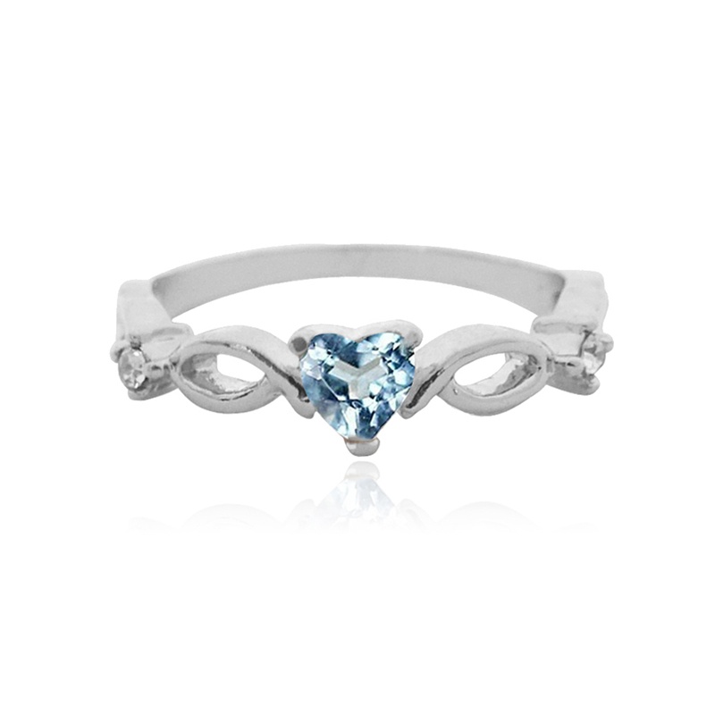 Inlaid with Natural Aquamarine Heart Sapphire with Diamond Ring Fashion Women Jewelry