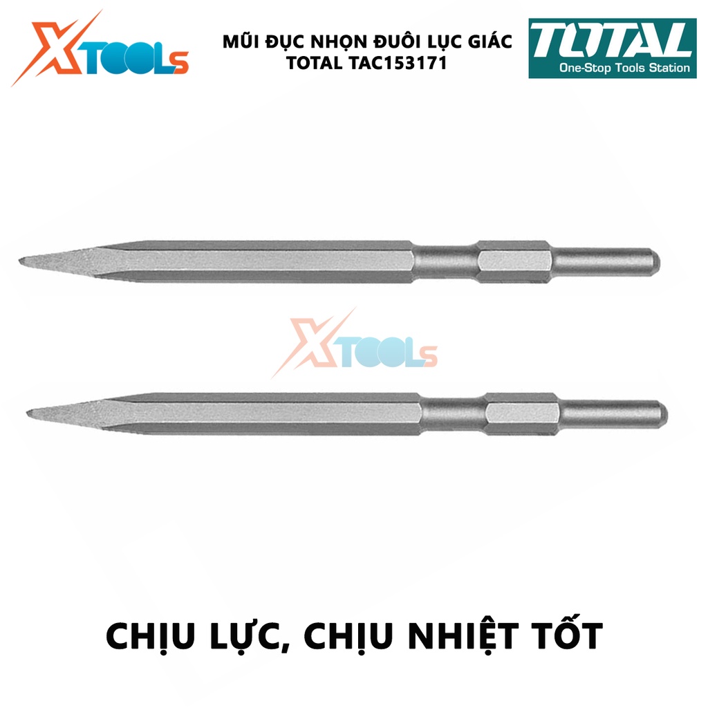 Mũi đục nhọn đuôi lục giác Total TAC153171 | mũi đục nhọn size 17x280mm, nhọn, độ bền cao, chịu nhiệt [XTOOLS]