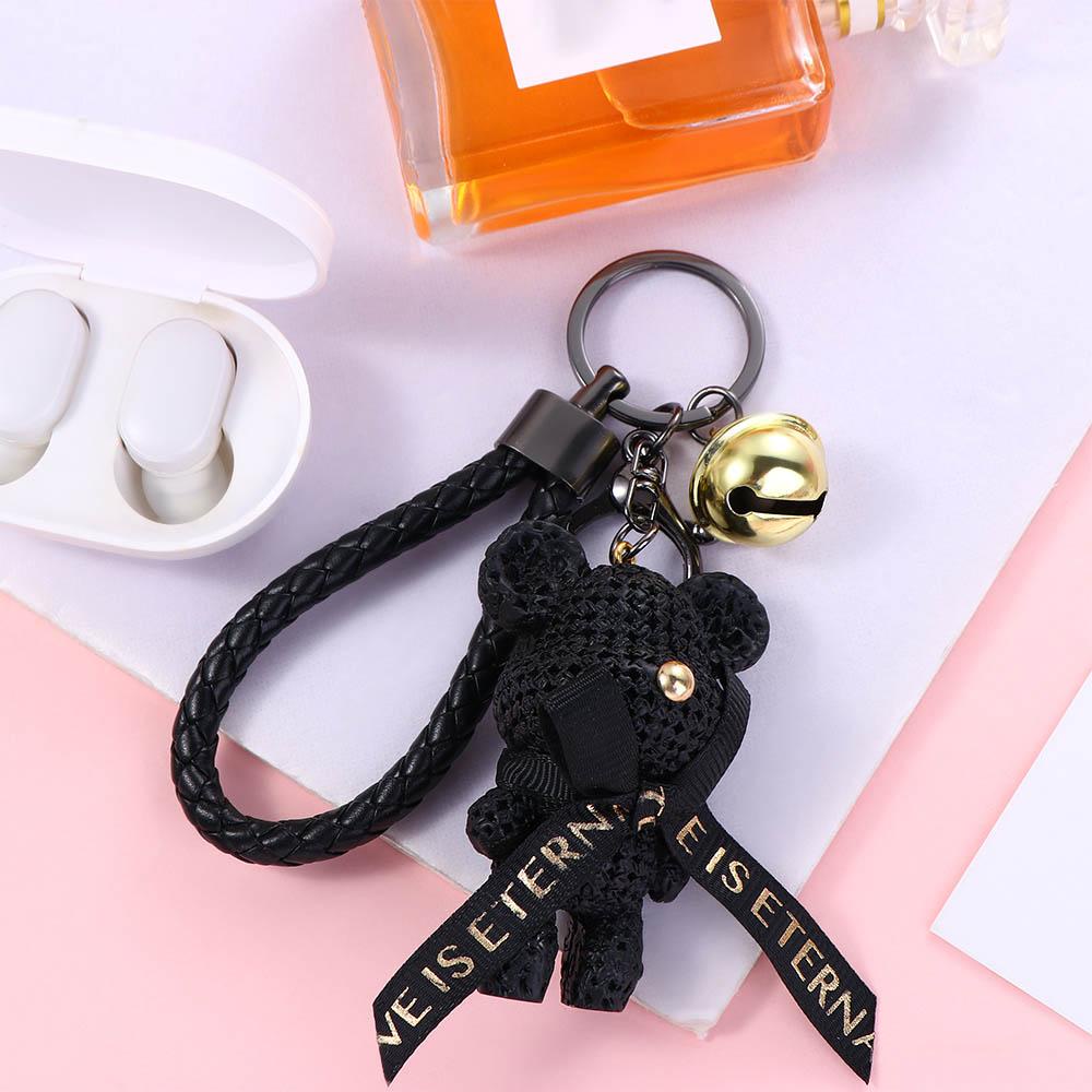 Móc Khóa Dây Da Bện Hình Gấu Đáng Yêu Trang Trí Nội Thất Xe Hơi