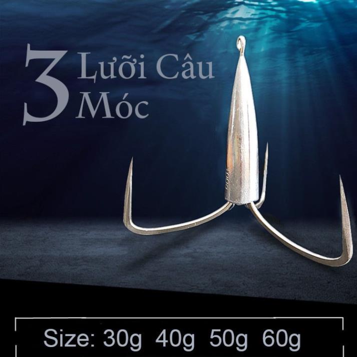 Lưỡi câu cá, lưỡi câu ba tiêu câu cá không cần dùng mồi, nặng 30g, 40g, 50g, 60g, lưỡi sắc bén LBT