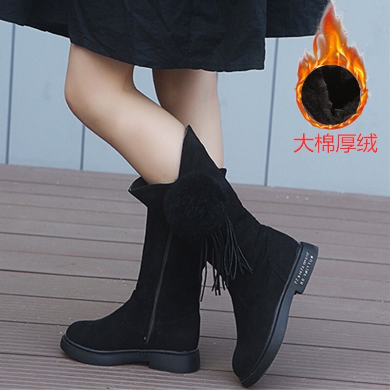 Giày bốt dài cho bé chất dạ kiểu Hàn Quốc size 27-37 màu Đen Hồng Giày bốt đùi bé gái từ 3-18 tuổi thời trang đẹp