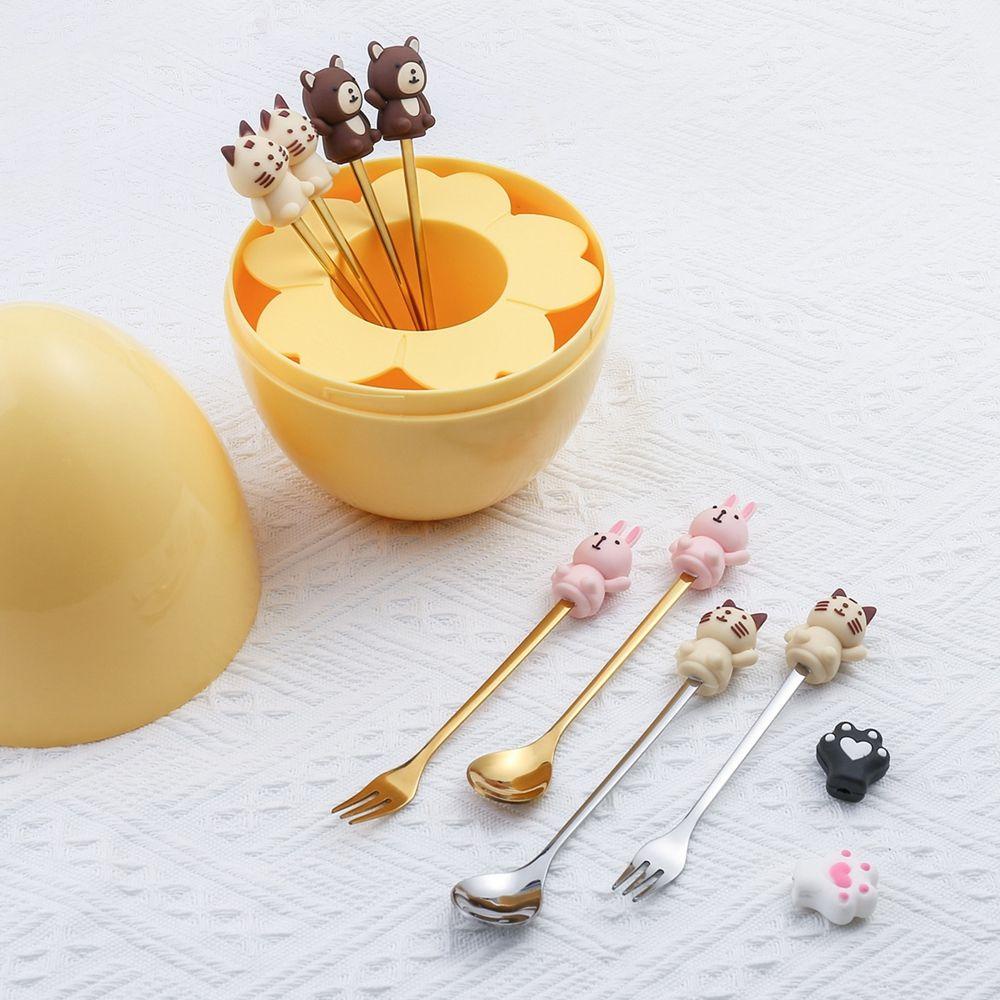 IVORY Bộ Muỗng Nĩa Ăn Tráng Miệng Hình Hộp Trứng Bằng Thép Không Gỉ Mạ Điện Sáng Tạo Dùng Làm Quà Tặ