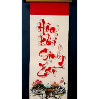 Thư pháp chữ Hòa khí sinh tài. Quà tết, tranh trang trí nhà cửa