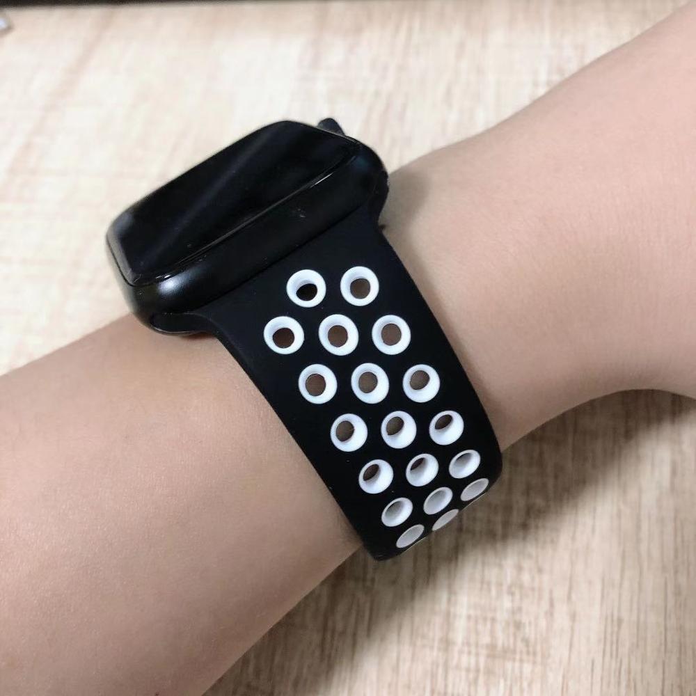 Dây đeo đồng hồ 44mm 40mm 42mm 38mm bằng silicone thoáng khí thích hợp cho Apple Watch SE 6 5 4 3 2 1 iWatch T500