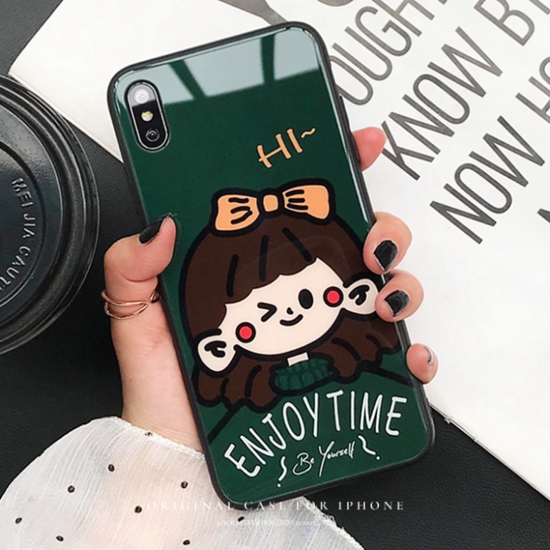 Ốp lưng iphone 6, 7, 8 Plus, X, XS, XR, XSMAX, 11, 11PRO, 11 PROMAX, 12, 13 PROMAX người con gái ENJOY TIME BẰNG KÍNH PK