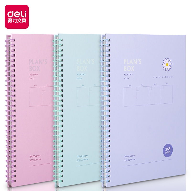 Sổ tay kế hoạch Deli - dùng để ghi chép planner gáy lò xo 120 trang Khổ A5/B5 nhiều màu kẻ ngang chống lóa bảo vệ mắt