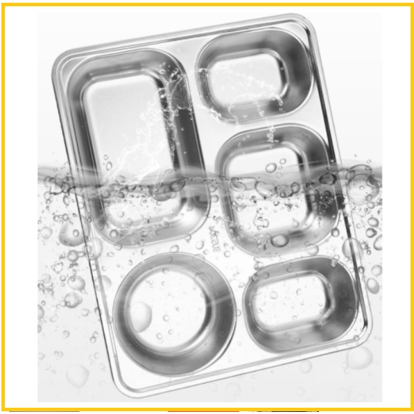 KHAY ĐỰNG THỨC ĂN 5 NGĂN INOX 304 CAO CẤP AN TOÀN CHO SỨC KHỎE, CHO BÉ ĂN DẶM, KÍCH THƯỚC: 33cm X 25cm X 4cm