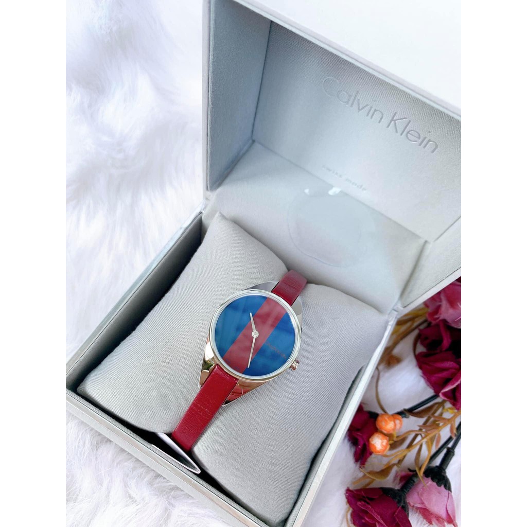 Đồng Hồ Nữ Calvin Klein K8P231UN Size 29mm dây da đỏ Burgundy