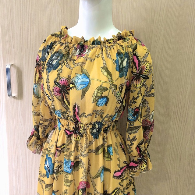 Đầm maxi trễ vai NHIỀU MÀU dài tay đầm vintage bệt vai đầm bầu đi biển hoa | BigBuy360 - bigbuy360.vn