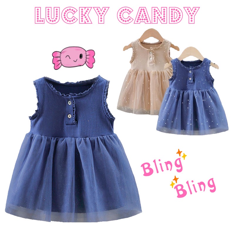 Đầm Công Chúa LuckyCandy Vải Cotton Phối Ren Không Tay Thời Trang Cho Bé Gái 1-7 Tuổi