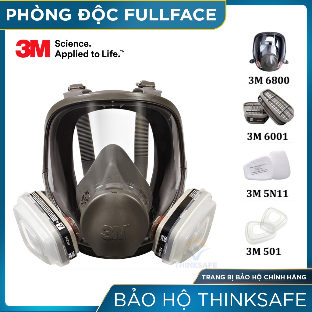 Mặt nạ phòng độc nguyên mặt 3M 6800 Thinksafe, sử dụng 2 phin lọc - mặt nạ lọc hơi hữu cơ vô cơ, khí độc, bụi, khói hàn