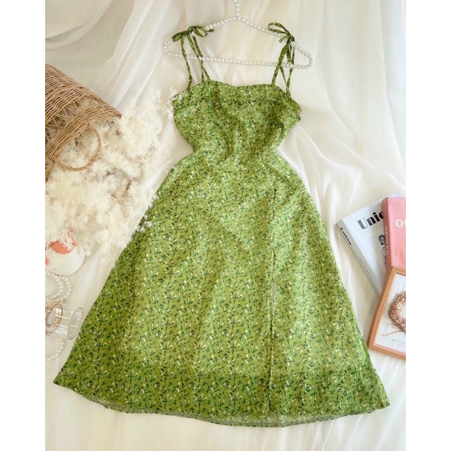 ĐẦM HOA XANH LÁ 2S CỘT VAI XẺ ☘️☘️🥦🥦