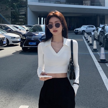 Áo Dệt Kim Nữ Tay Dài Cổ Chữ v Màu Sắc Thanh Lịch