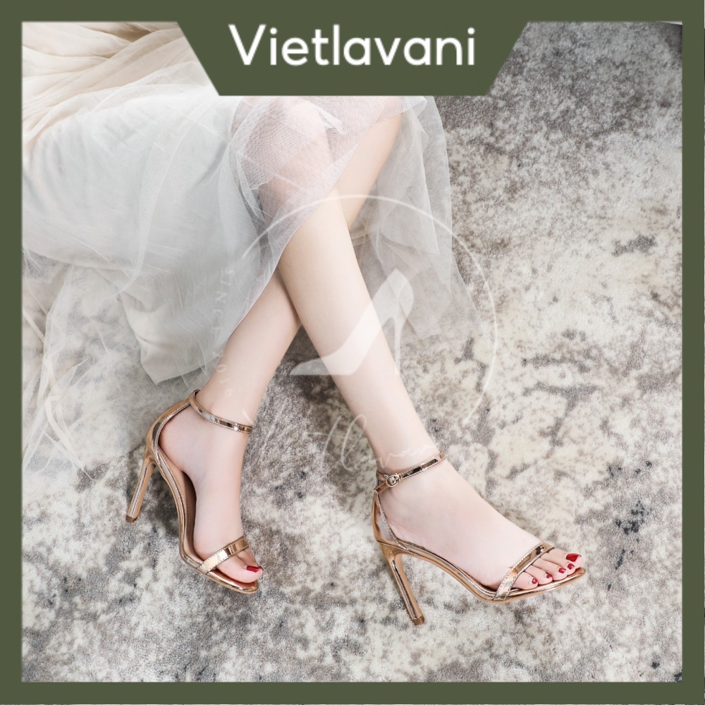 Giày sandal nữ 9P màu bạc mũi tròn gót nhọn hàng đẹp siêu sang chảnh Vietlavani TTS52