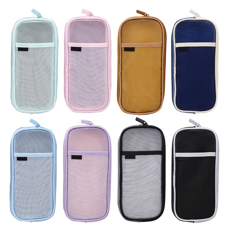 Túi Lưới Đựng Bút 2 Tầng Có Khóa Kéo Nhỏ Gọn Giá Đỡ