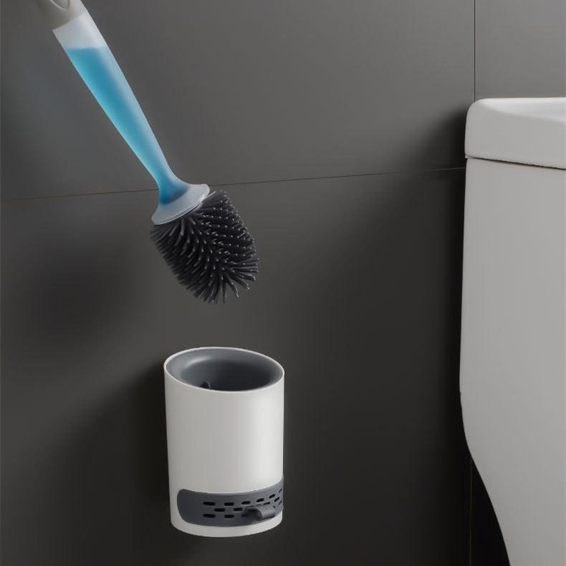 Bộ Bàn Chải Chà Toilet Cán Dài Lông Mềm Gắn Tường Có Giá Đỡ Và Cọ Vệ Sinh