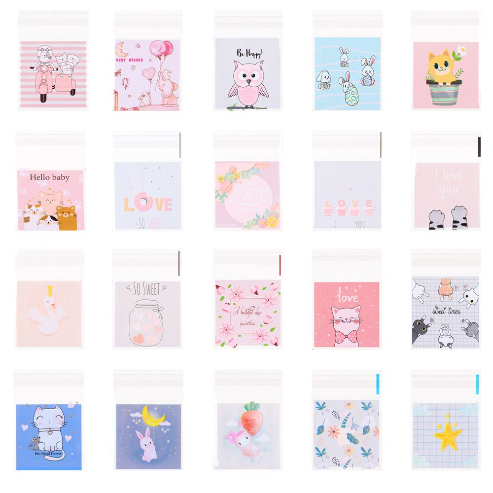 CONOPERY Bộ 100 túi nhựa OPP 7x7cm dùng để đựng bánh kẹo họa tiết hoạt hình dễ thương chất lượng cao