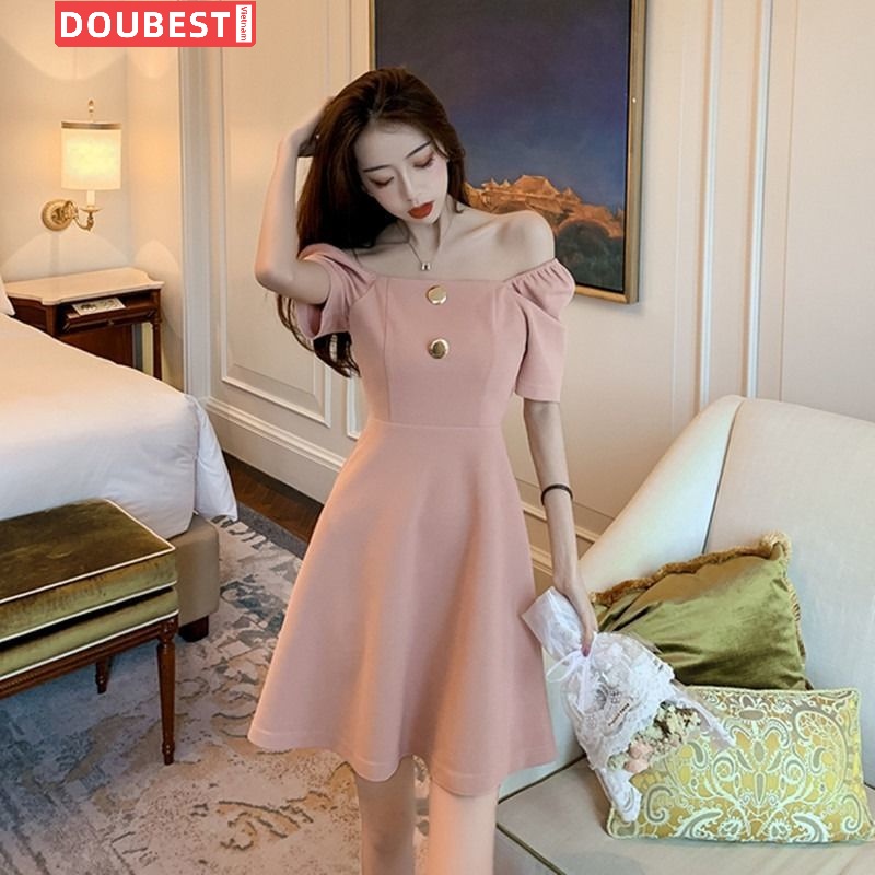 khai trương khuyến mãi Đầm Dáng Chữ A Cổ Vuông Cài Nút Phong Cách Phương Tây Thanh Lịch Thời Trang Mới 2022