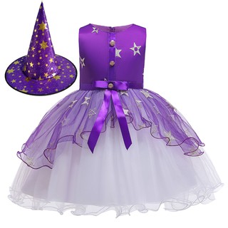 Toddler Kids Girls Floral Star Pattern Princess Halloween Party Tulle Dress+Hat