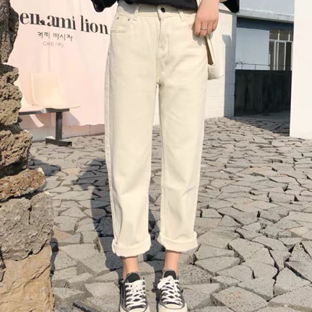 [Sẵn] Quần baggy jeans ulzzang màu kem / quần ống suống khaki / nhận tìm đồ order taobao