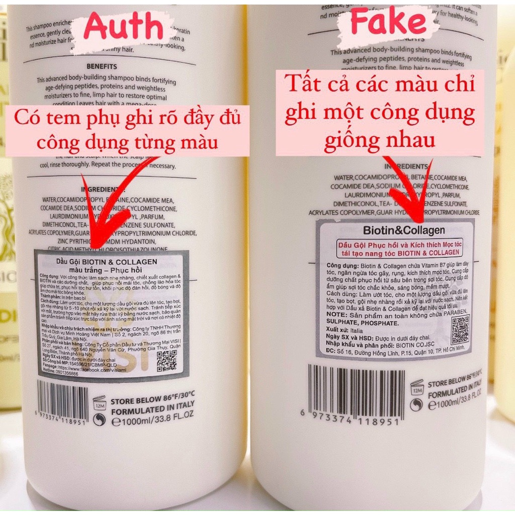 Dầu gội Biotin Collagen chống rụng kích thích mọc tóc, phục hồi tóc. Màu vàng, trắng, xanh lá, xanh  500ml - 1000ml