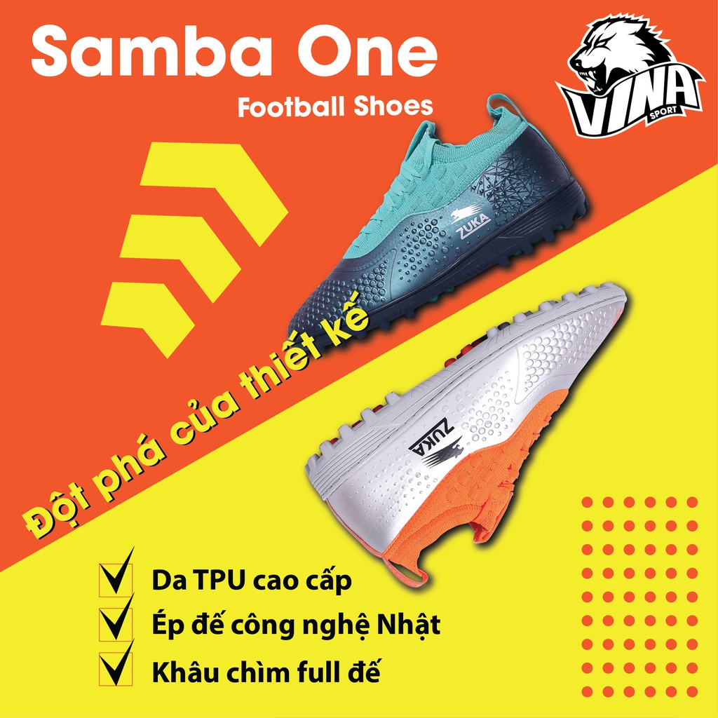Giày Đá bóng Mẫu ZUKA SAMBA ONE | Đế cao su Khâu Full + TẶNG Tất chống trơn