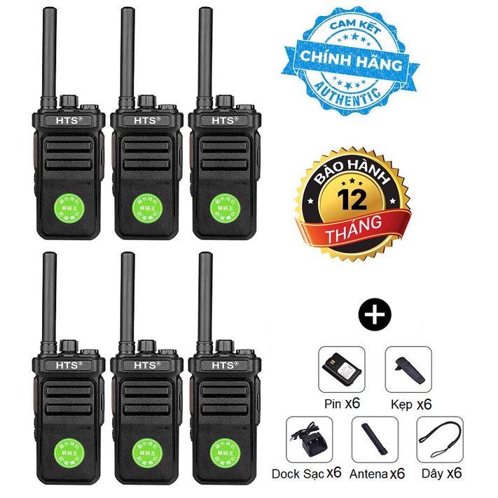 Bộ 6 Máy Bộ đàm HTS CP988 (Nhỏ gọn, 2 chế độ sạc, Pin dung lượng cao sử dụng &gt;18 tiếng, siêu bền)