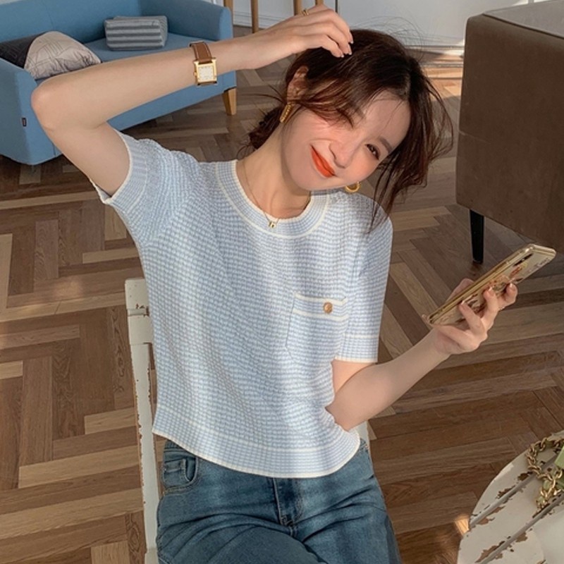 NUZIRO  Áo thun  tay ngắn cổ tròn phong cách Hàn Quốc tùy chọn màu sắc cho nữ