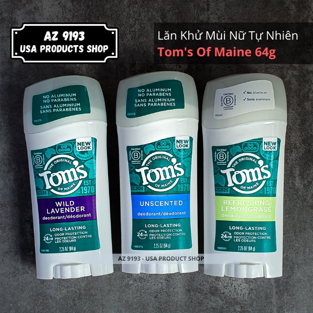 Lăn Khử Mùi Nữ TOM'S OF MAINE, 64g, Sáp Trong, Dành Cho Da Nhạy Cảm, Sáp 64g - Hương Tự Nhiên, Không Bột Nhôm - Az 9193