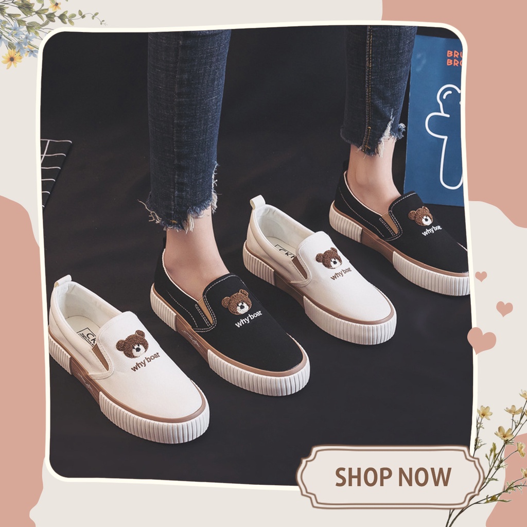 Giày lười vải JMate thêu hình gấu