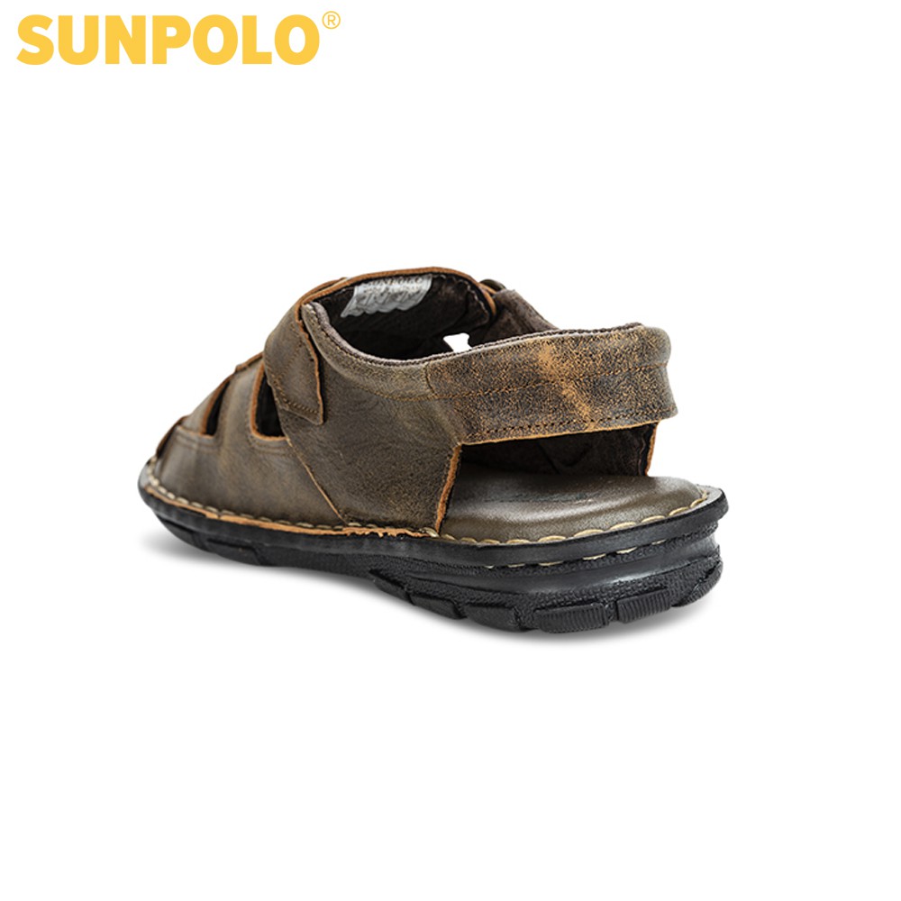 Sandals Nam Da Bò Cao Cấp SUNPOLO SDA19N Nâu Có size 45