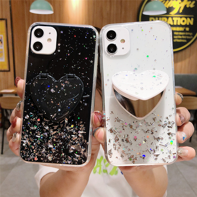 Oppo R15 Dream R15 A39 A57 A59 F1S A59 S A37 Ne 09 A73 F5 A83 A1 A79 gương trái tim epoxy long lanh Xanh hồng tím đen