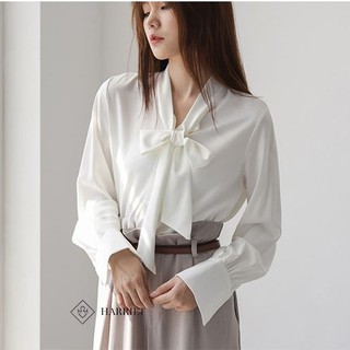 Áo sơ mi nữ trắng cổ nơ Bowtie Harriet