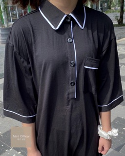 Đầm dài suông đen cổ polo madebymint