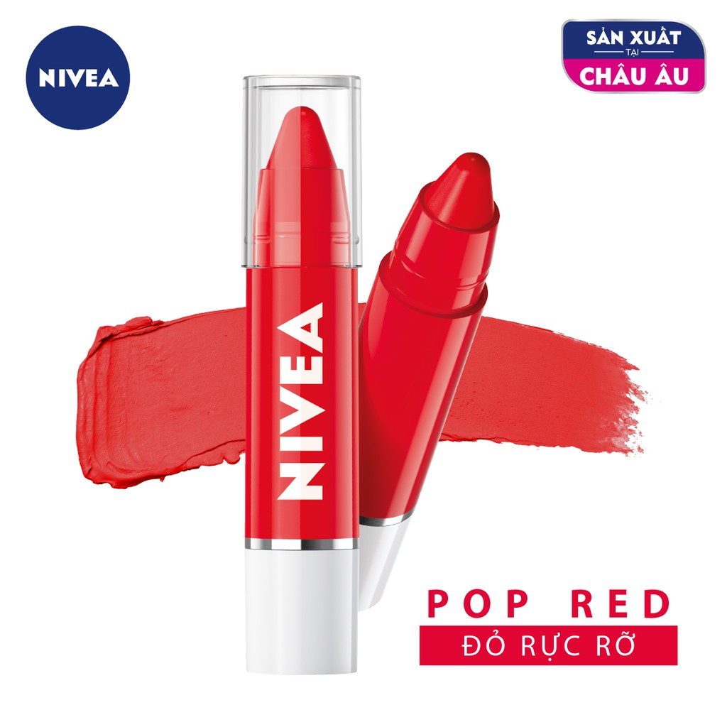Bộ đôi son bút chì Crayon Nivea (đỏ rực rỡ 85132 & hồng nóng bỏng 85099 - 3gx2) + Tặng túi thời trang sành điệu | BigBuy360 - bigbuy360.vn