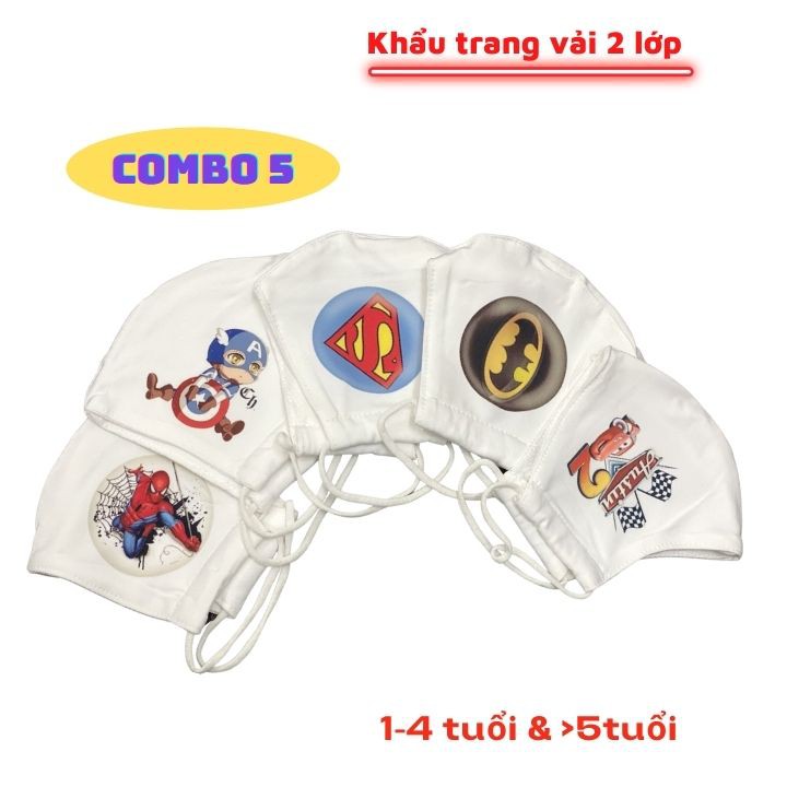 Khẩu trang vải 2 lớp - từ 1 tuổi trở lên - hình Among us - siêu nhân - Tomchuakids