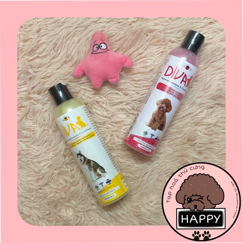 Sữa tắm Diva cao cấp khử mùi dưỡng lông giảm rụng lông cho thú cưng 260ml &amp; 400ml [Ảnh thật] - Tạp Hóa Thú Cưng Happy