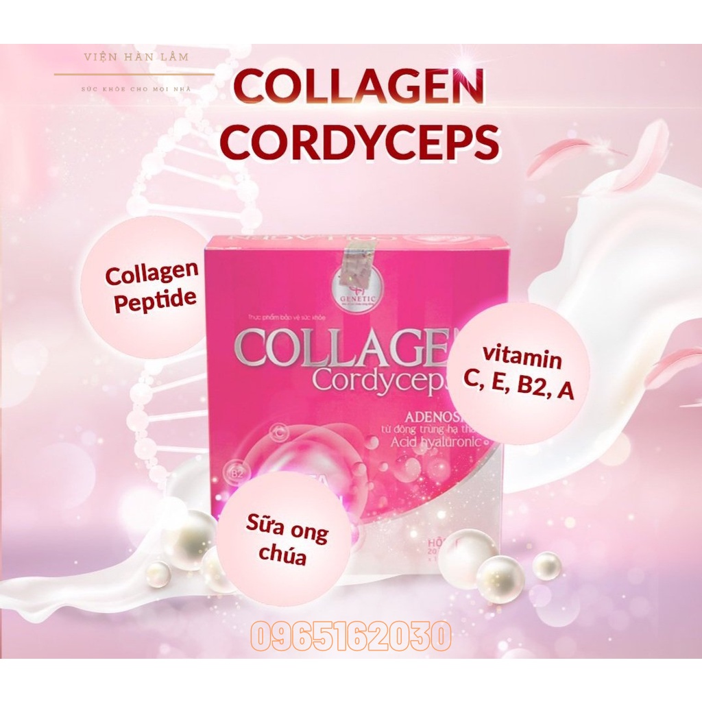 Nước uống trắng da giảm nám Collagen Cordyceps (Hộp 20 gói × 10ml) - Viện Hàn Lâm KH&CN VN