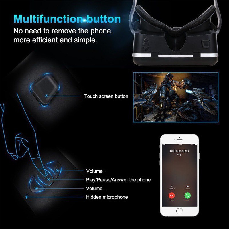 VR Shinecon 6.1.2 Plus Headset Virtual Reality 3D Glasses for IOS Android