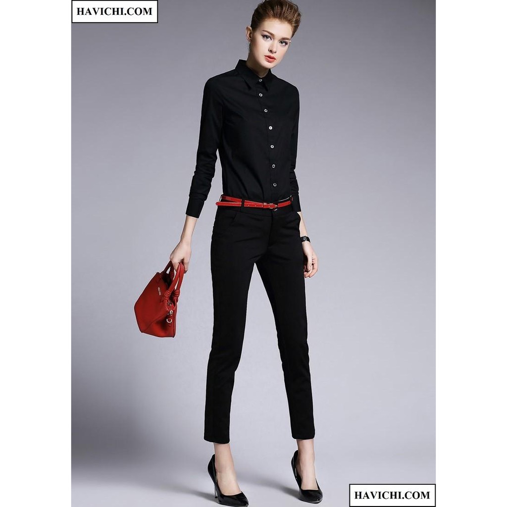 Áo Sơ Mi Nữ Đen Công Sở Thoáng Mát Mềm Mịn | BigBuy360 - bigbuy360.vn