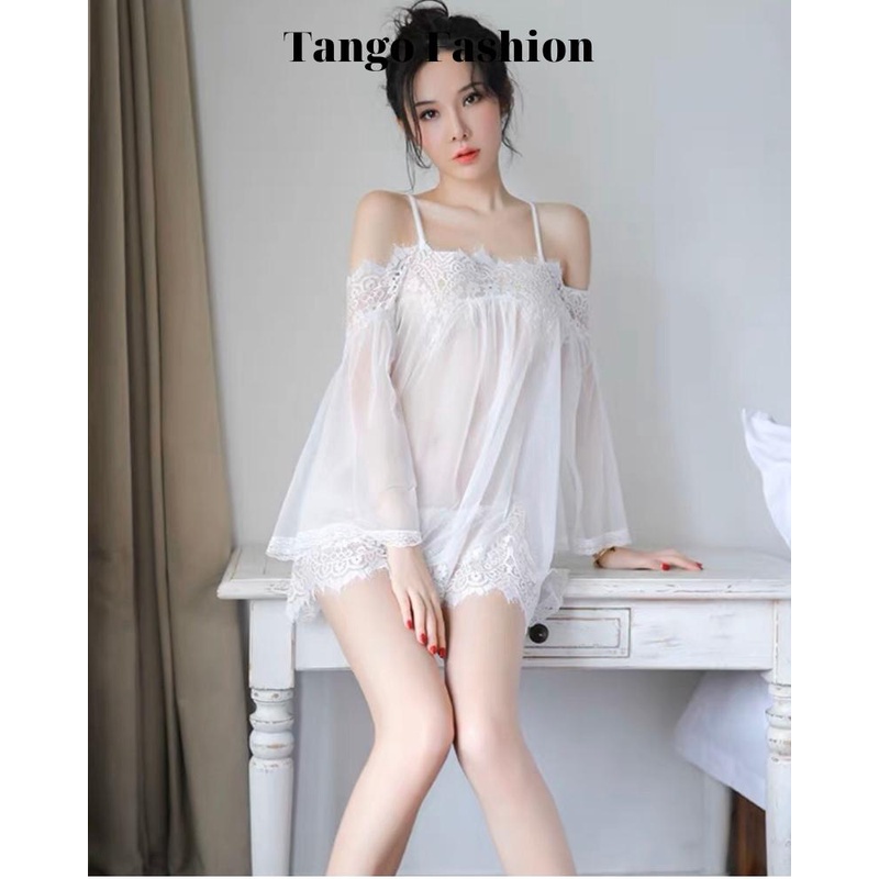Váy ngủ sexy, Đầm voan ren xuyên thấu thiết kế gợi cảm + tặng quần chíp G-string [TANGO FASHION]