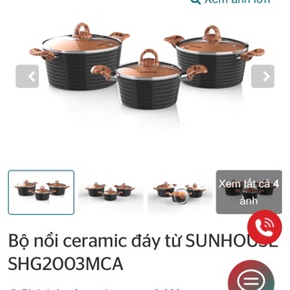 Bộ nồi ceramic đáy từ sunhouse shg2003mca