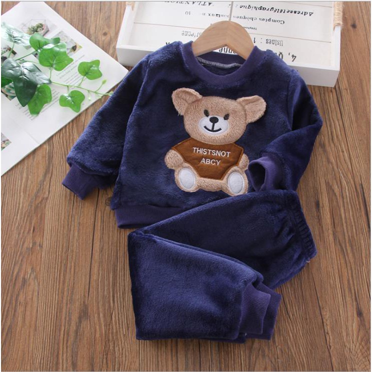 Bộ Đồ Ngủ Hai Món Bằng Vải flannel Dày Thời Trang Mùa Đông sf9230 Cho Bé