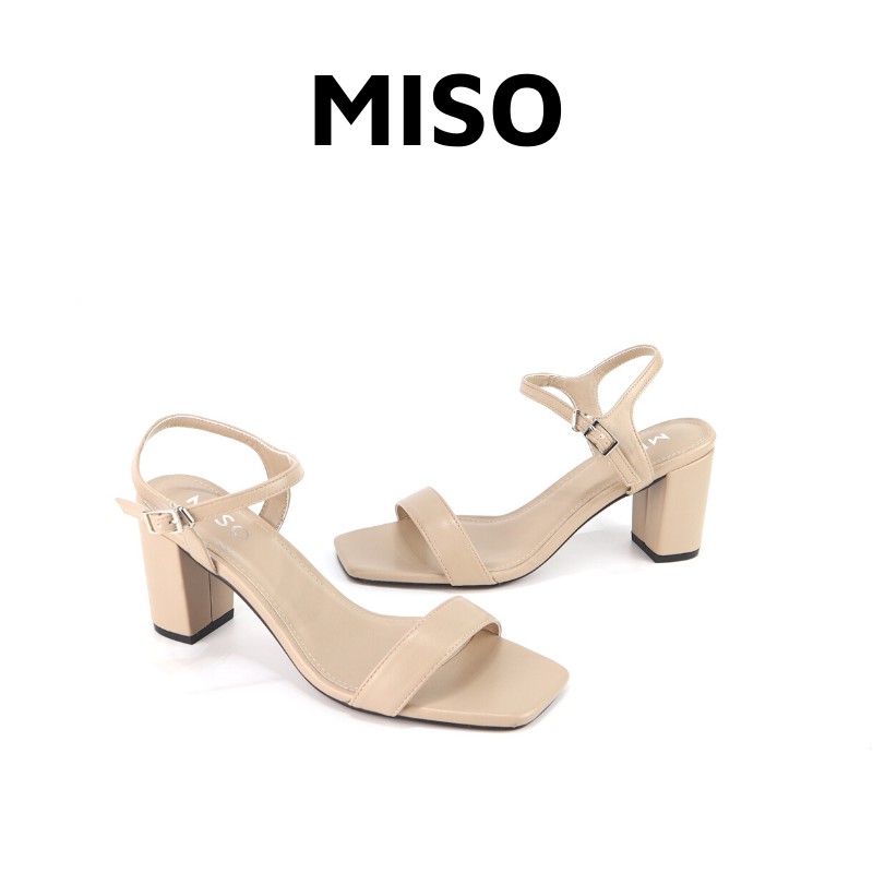 Giày sandal nữ quai ngang basic đơn giản đi làm gót trụ 7cm Miso M024