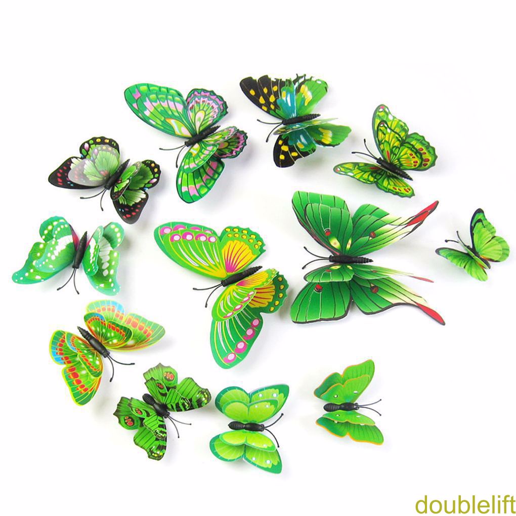 [double]12 pcs Creative 3D Double Wings Butterfly Art DIY Wall Stickers for Home Decoration