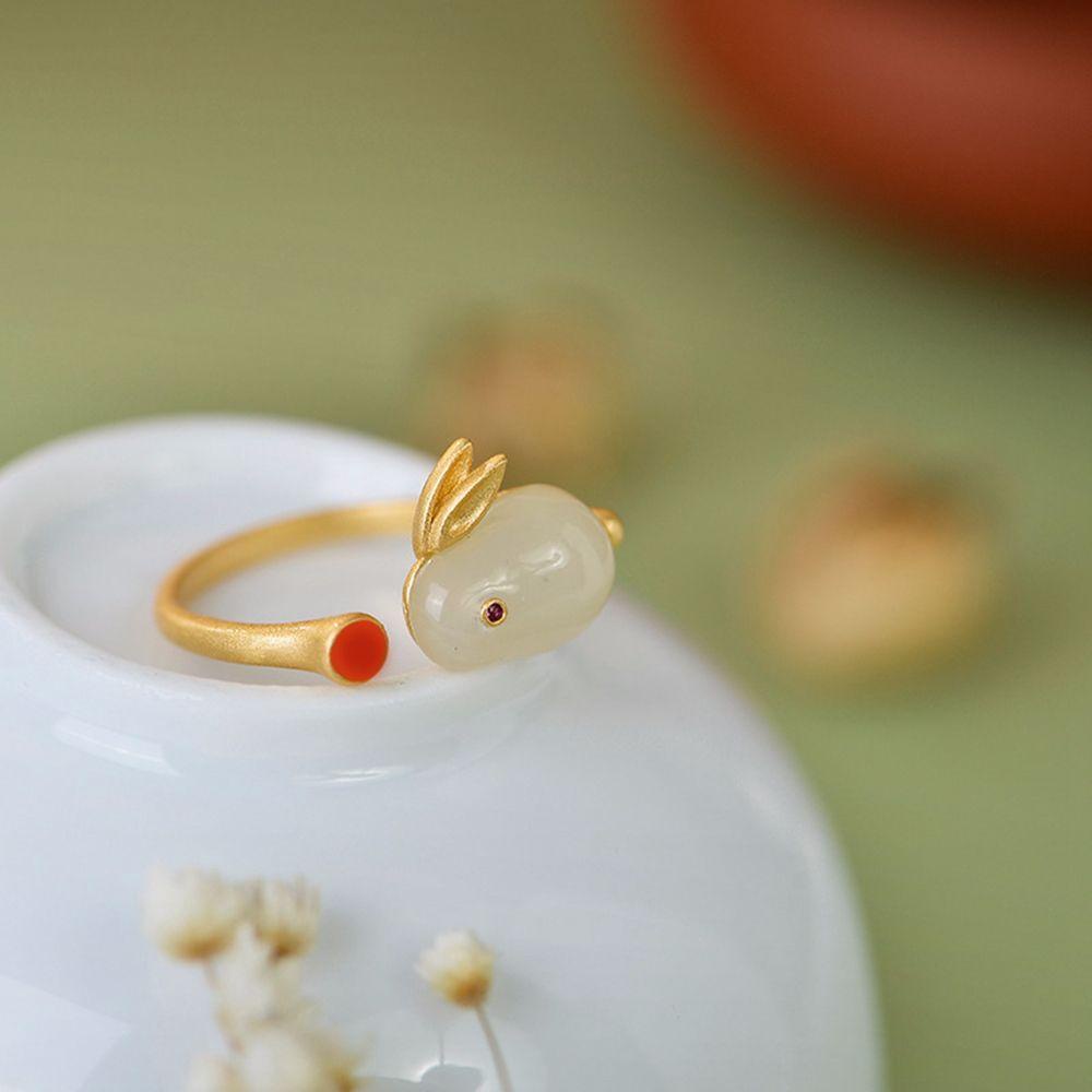 VANES1 Nhẫn Đồng Hình Thỏ Ngọc Bích Phong Cách Dân Tộc Cổ Điển Cho Nữ